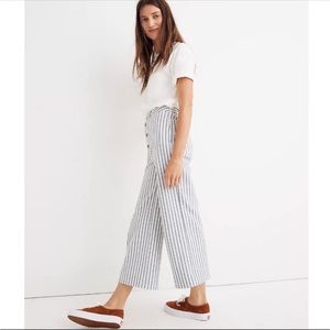Madewell Emmett Wide-Leg Cotton Crop Pants Herringbone Railroad Stripe 27